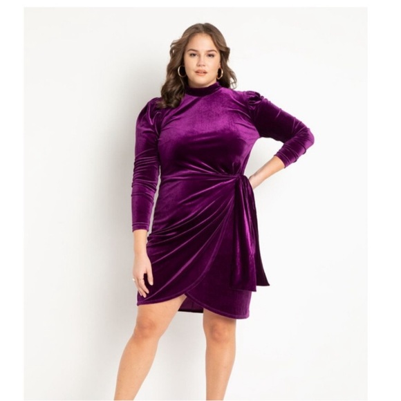 Eloquii Velvet Faux Wrap Dress Size 18 - Picture 1 of 4